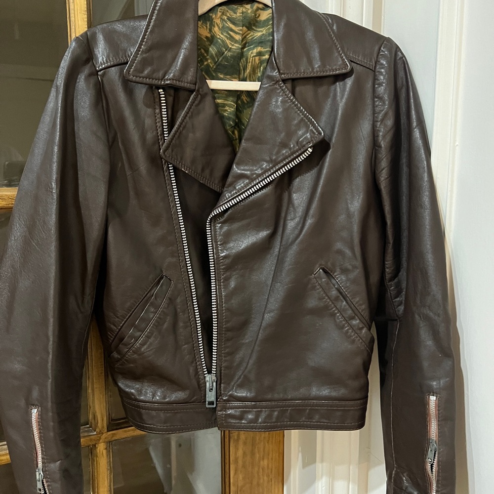 Brown real leather moto jacket